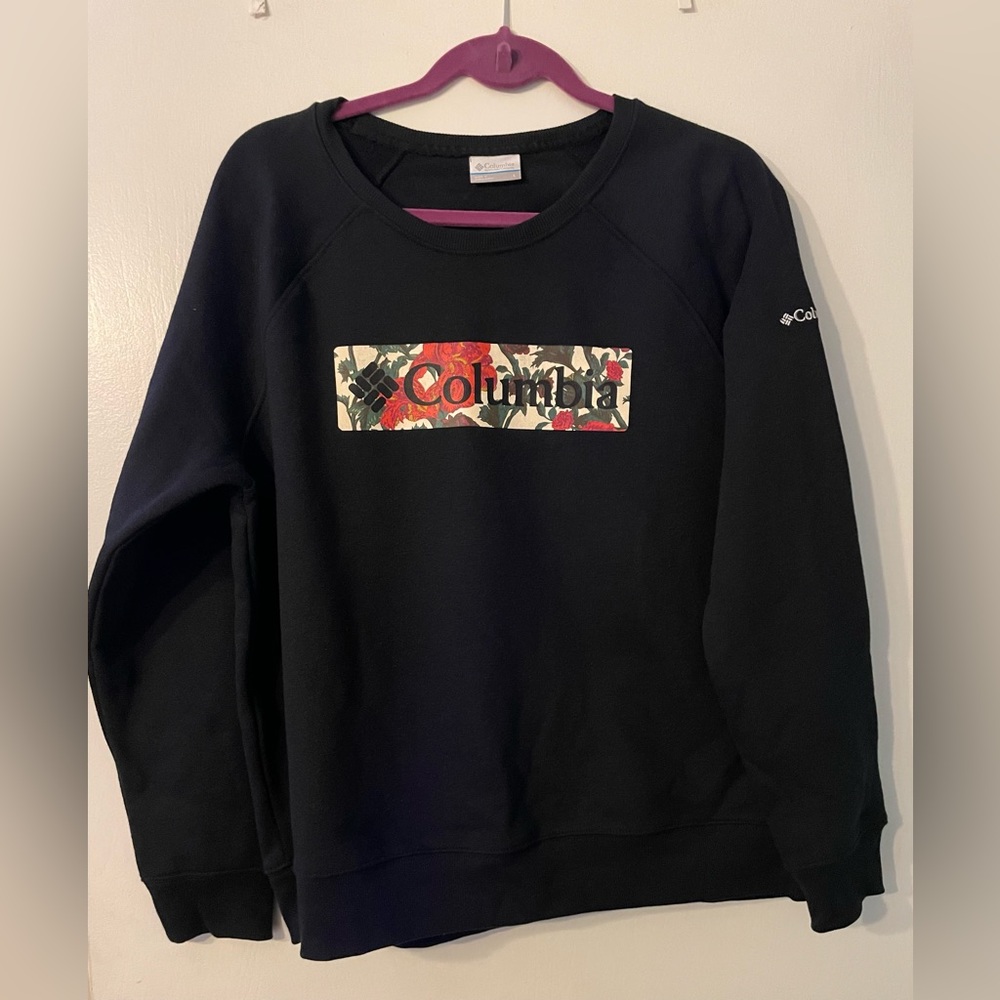 NWT Columbia Floral Black Graphic Crewneck pullover sweatshirt Sz L